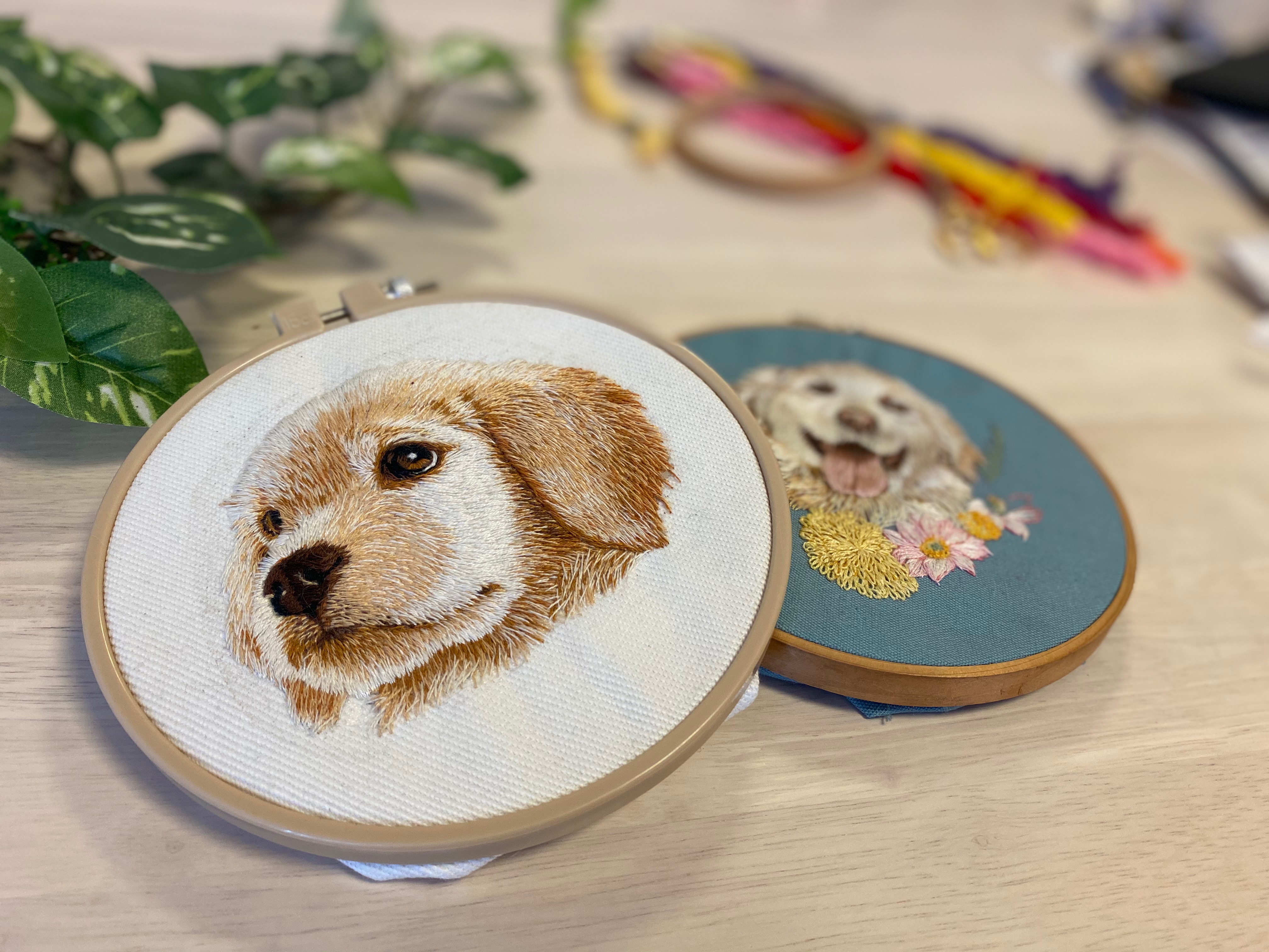 手刺繍で作られた家族の肖像画